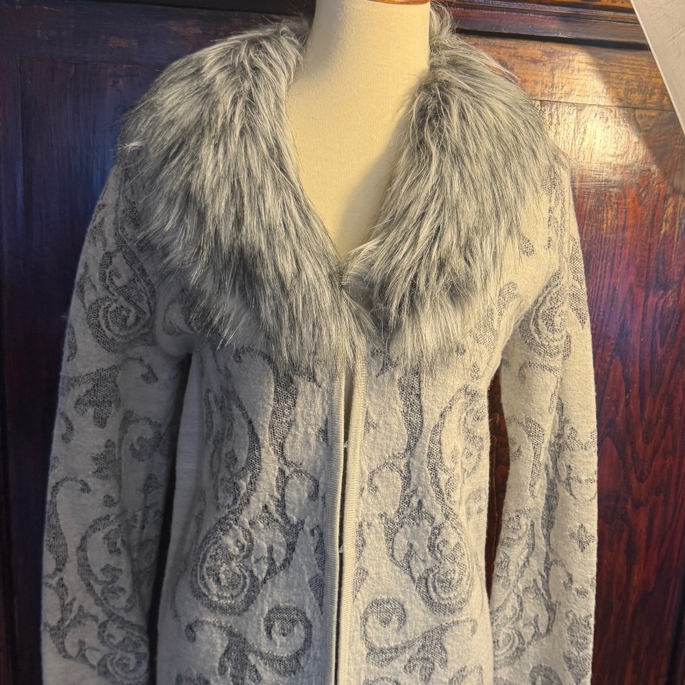 Chico’s  Elsa Icy Gray Wool Sweater Jacket